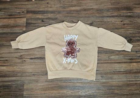 Béžová dětská zimní vánoční mikina flitry perníček, sinsay,98