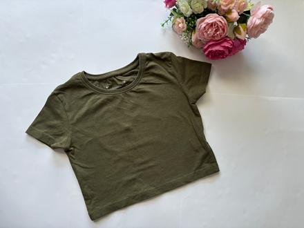Triko crop top khaki - v.7/8 let, primark,128