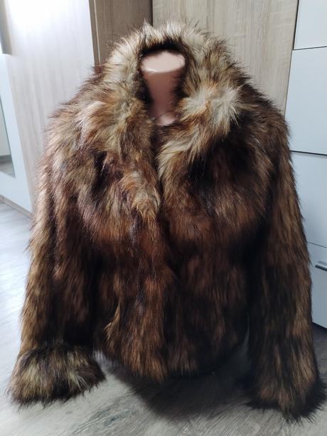 Chlupatá kožíšková bunda h&m vel xs/s, h&m,xs