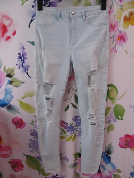 Dámské sv.modré pružné trhané džíny,skiny, h&m,36