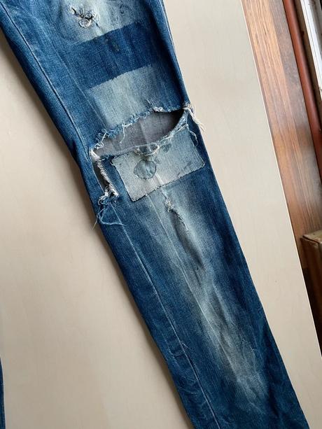Děrované džíny, vel 38/m cca s/m, vintage bsk deni, 38
