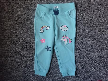 Tepláky světle modré s obrázky, vel. 86, baby,86