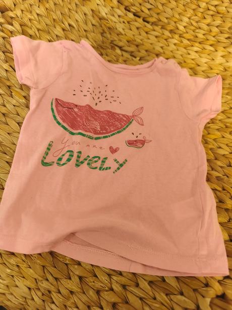 Džínové lacláče s kočičkou + tričko s melounem, marks & spencer,74