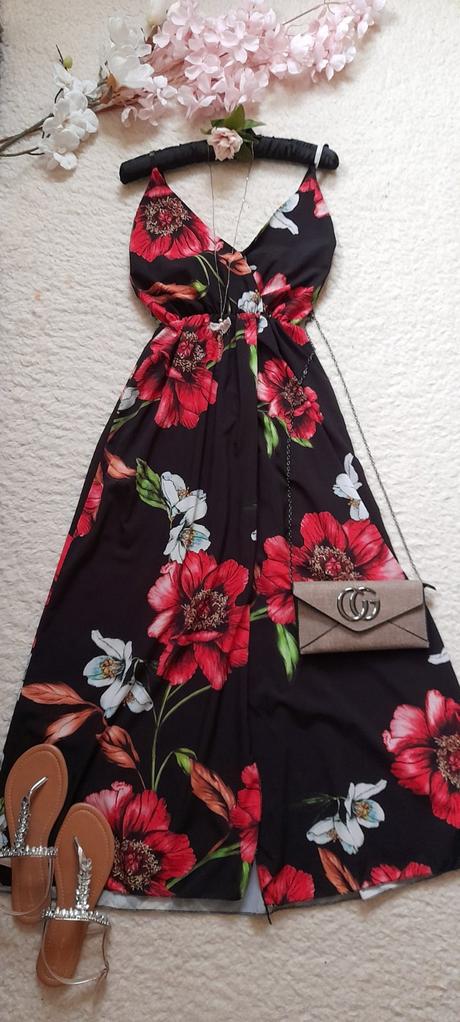 Letní dlouhé šaty s velkými květy, m