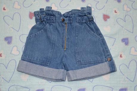 Džínové kraťasy s vysokým pasem 116/122 ohrnovací, 116