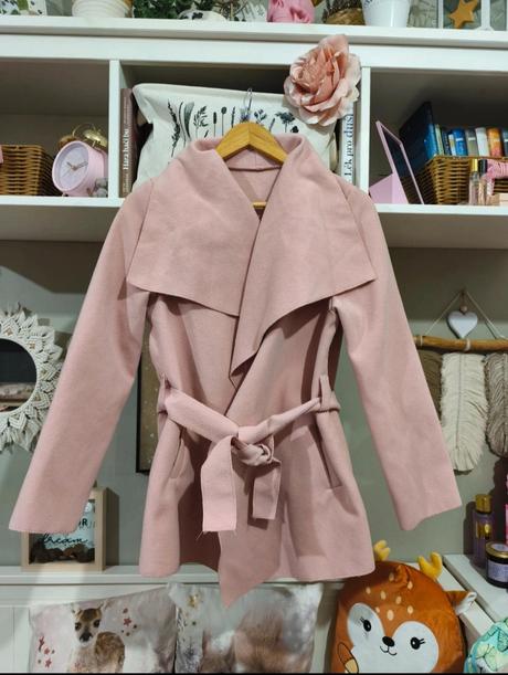 Starorůžový jarní kabátek s páskem xs-m, s