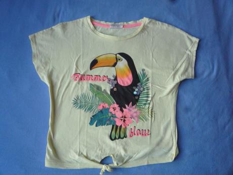Krátké triko s třpytivým papouškem vel. 146, takko,146