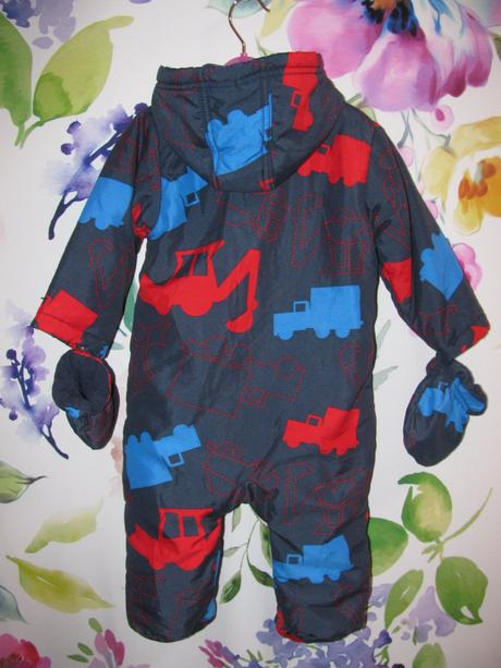 Modrá zimní kombinéza s kapucí a s rukavičkami, marks & spencer,80