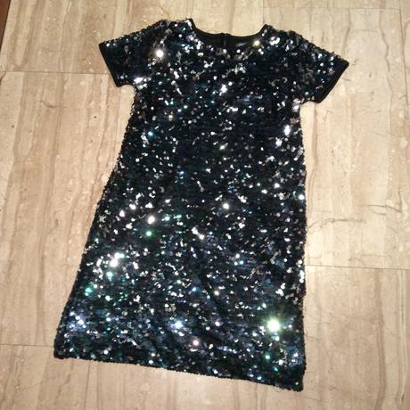 Modro-stříbrné šaty s překlápěcími flitry, primark,140