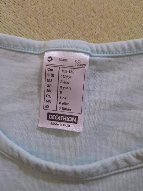 Modré tričko s krátkým rukávem na holčičku, 122, decathlon,122