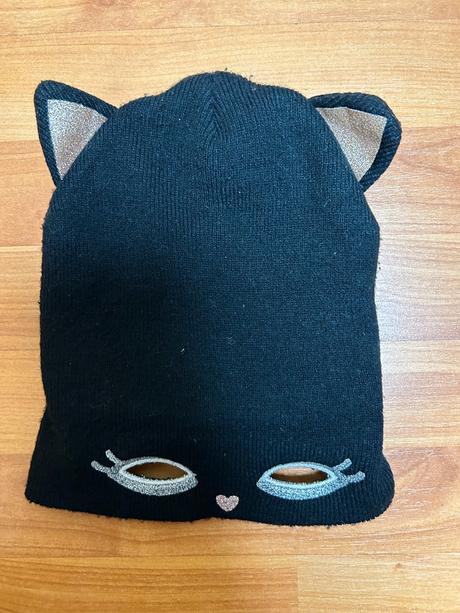 Kočičková černá čepice s ušima, vel. 92/104, h&m,92