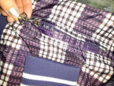 Bunda jarní kostkovaná fialová, 140