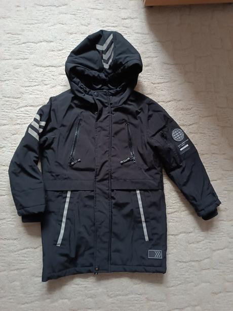 Zimní delší černá bunda, vel. 128, f&f,128