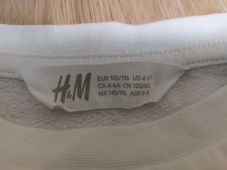 Bílá mikina s kočičkami ham vel.110/116 nenošená, h&m,110