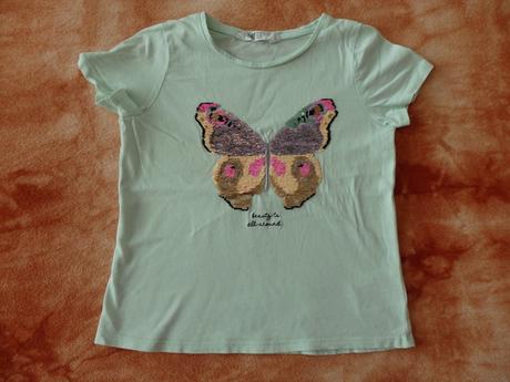 Tričko s motýlkem s překlápěcími flitry 122/128, h&m,122