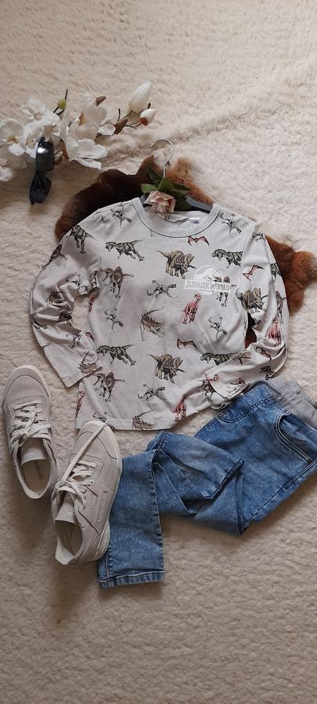 Melírové dinosauří tričko s dlouhým rukávem, h&m,128