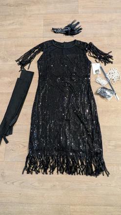 Ka240 flitrové třásňové šaty 20 - léta vel. 40, l,