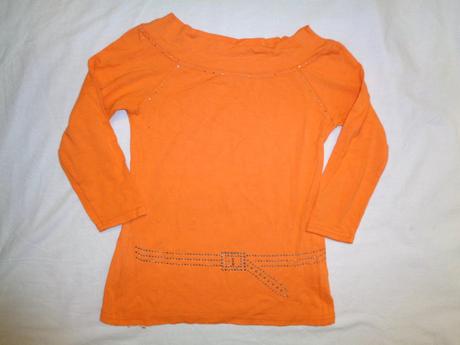 Oranžové elastické tričko s kamínky, 146