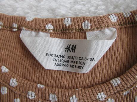 Crop top hnědé žebrované tričko s kytičkami, h&m,140