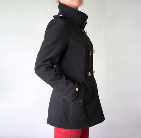 Krátký černý kabát - 70 procent vlna vel.s, s