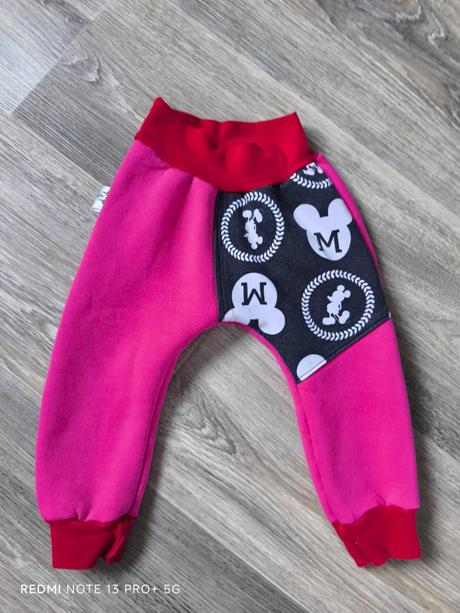 Dívčí zateplené buggy kalhoty, 9-12m, minnie mause, 74
