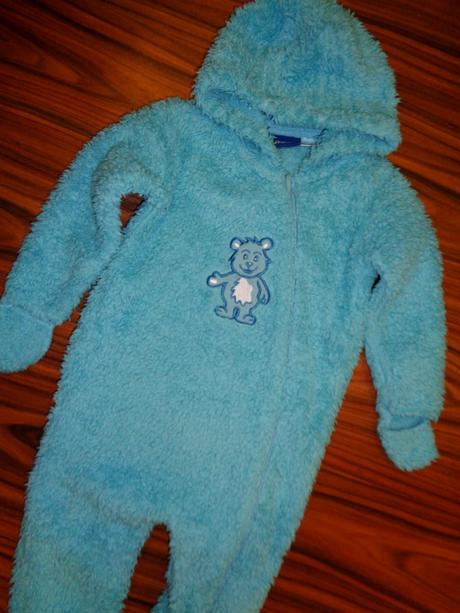 Tyrkysový chlupatkový overal s medvídkem 74/80, lupilu,74