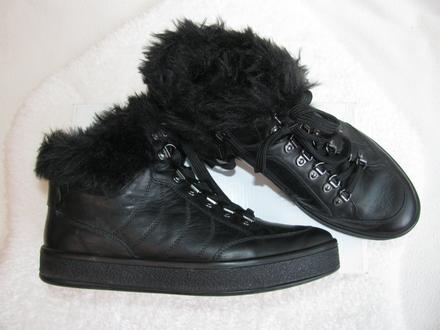 Černé kožené polokozačky s kožešinou geox, geox,38