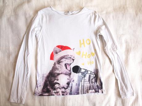 Vánoční tričko s kočičkou, h&m, 134/140, 134