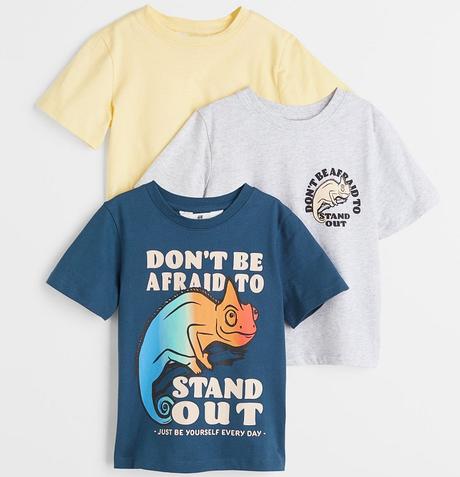 3-pack trička h&m modré+žluté+šedé vel. 98/104, h&m,98 / 104