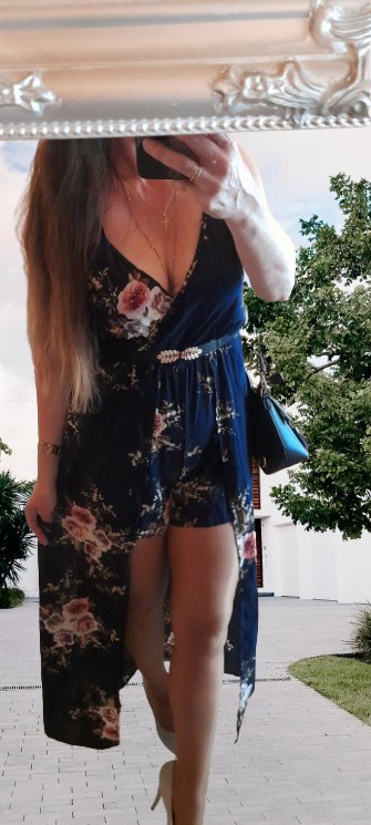 Květovaný krátký overal s vlečkou, xl