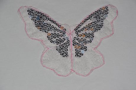 Bavlněné tričko s motýlem, flitry, 116