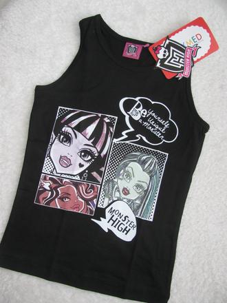 Letní černé bavl. tričko bez rukávů-monster high, 116