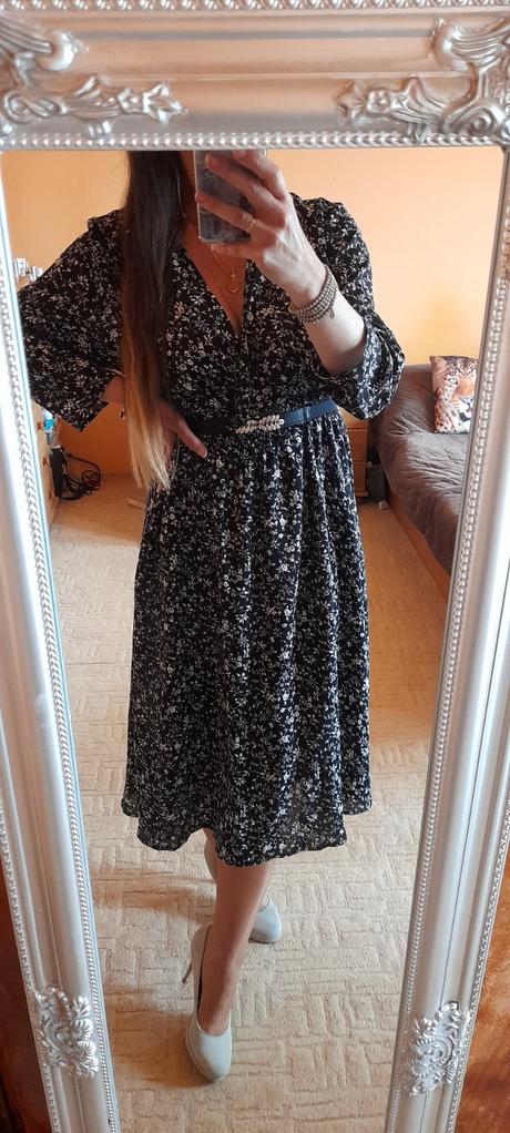 Shein květinové šaty s dlouhými rukávy, 44