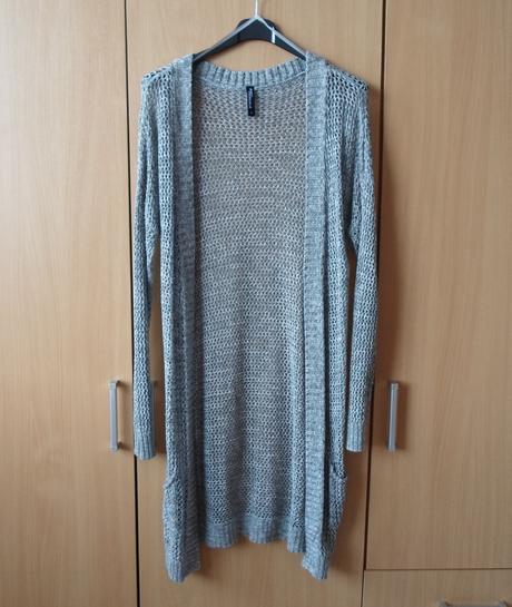 Šedý háčkovaný krajkový svetr svetřík kardigan, s