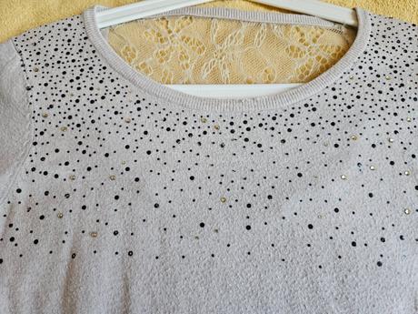 Svetr svetřík třpytivý kamínky úpletový béžový, s