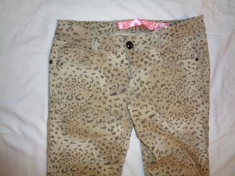Super elastické hnědé kalhoty - tygr motiv, 38