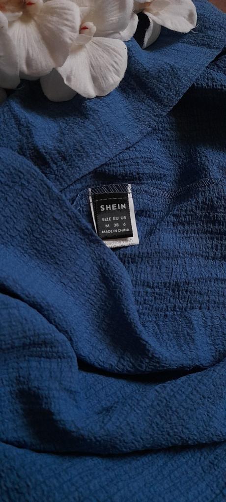 Shein safírové volánové dlouhé šaty, m