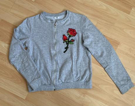 Šedá mikina s růží vel. 158/164, 158