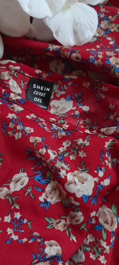 Shein vínové květinové dlouhé šaty s páskem, xl