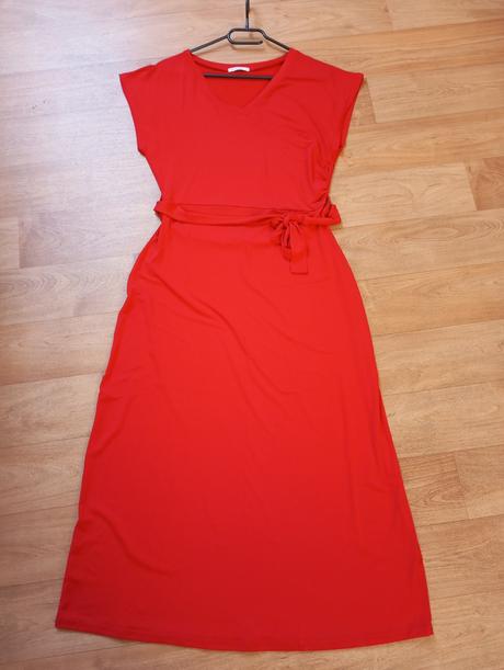 Sytě rudé šaty ke kotníkům s vázáním, gate,40