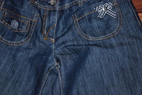 Modré riflové 3/4 kalhoty s mašličkou zn. next, next,146