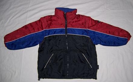 Modro-červeno-černá bunda s podšívkou, 128