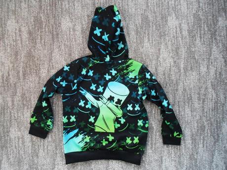 Černá zelená mikina s kapucí marshmello - fortnite, 110