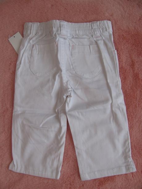 Bílé sváteční elastické 7/8 kalhoty s mašlí, 92