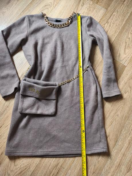 Hnědé lila svetrové šaty 146-158, 152