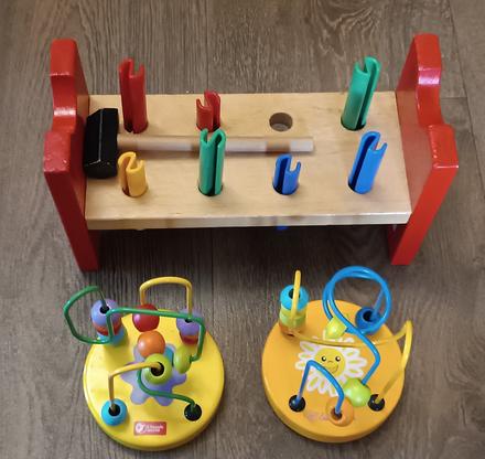 Dětská dřevěná zatloukačka, 2x dřevěný labyrint,