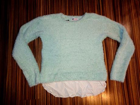 Krásný mentolový svetr s košilovou vsadkou 158/164, h&m,158