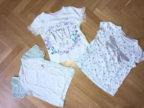 3x zelenkavé tričko, vážka, krajka, 122, 134