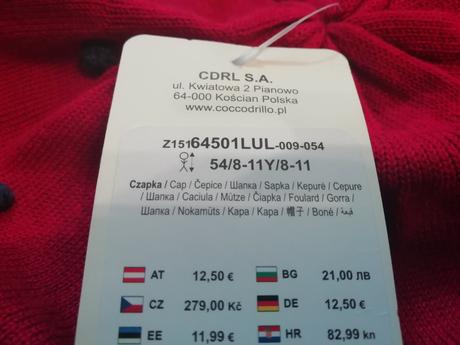 Luxusní nová baretka vel. 54, coccodrillo,116