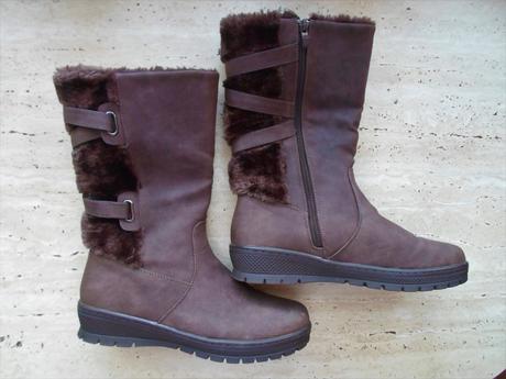Hnědé teplé boty kozačky s kožíškem, 39 / 40